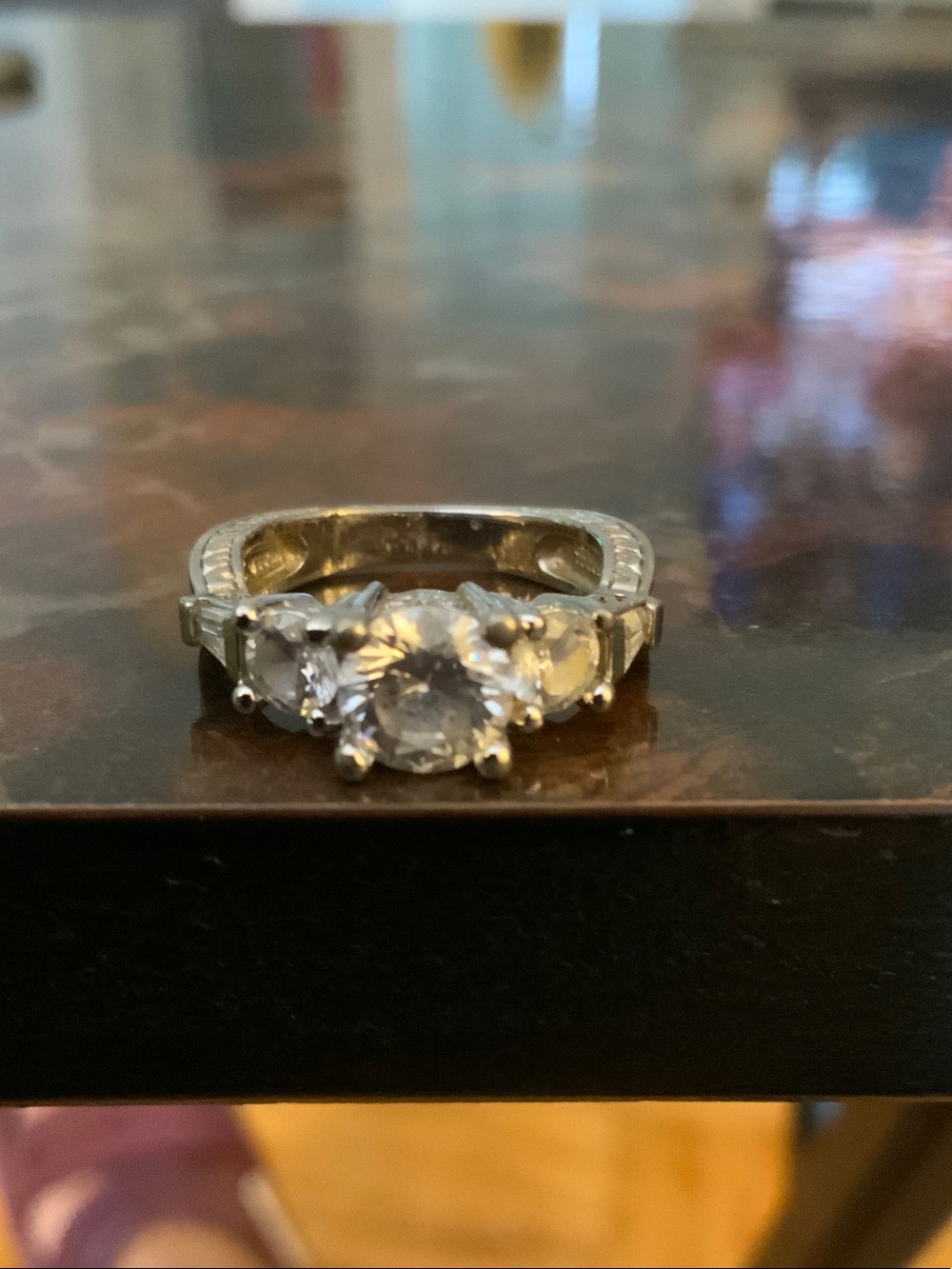 Sterling Silver Three-Stone Cubic Zirconia Engagement Style Ring - Silver